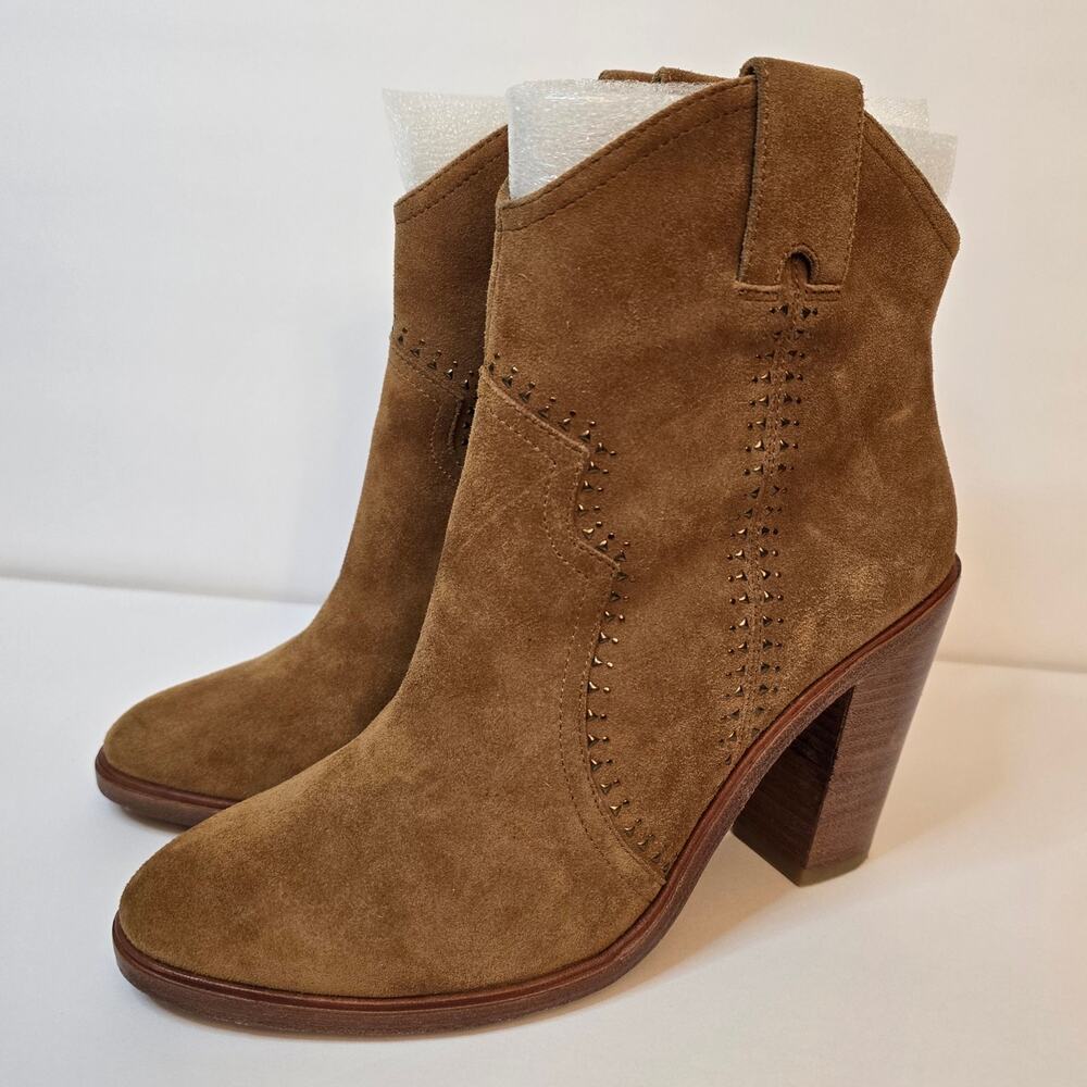 Joie Monte Boots Cognac Tan Suede Leather Size EU 37.5 US 7.5 Studded Western - Picture 3 of 11